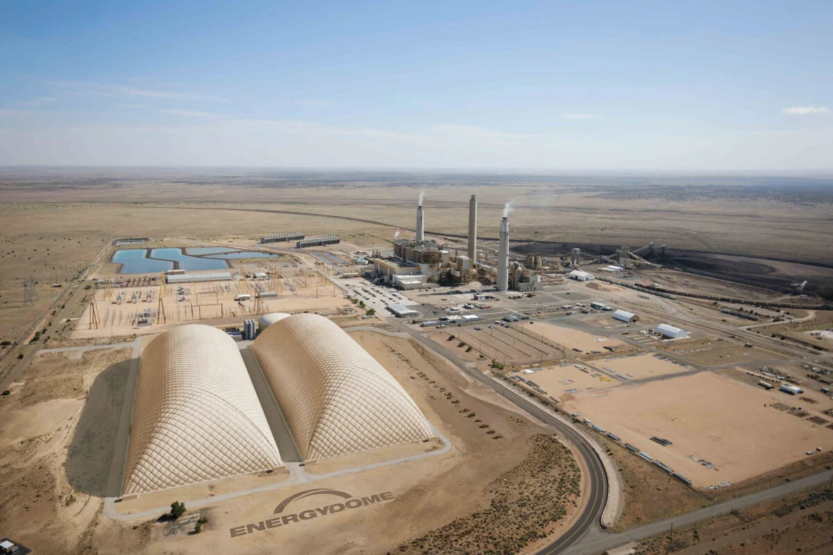 Large scale industrial CO2 energy storage tanks in a desert environment