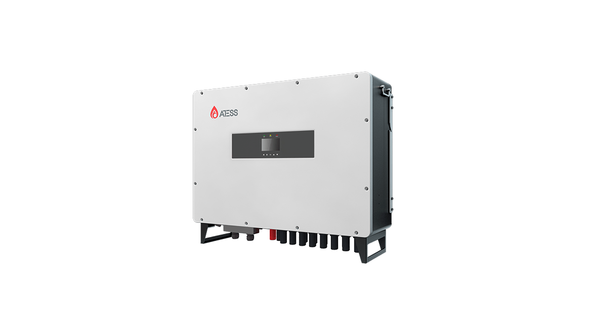 ATESS modular battery storage system units displayed in a commercial warehouse setting