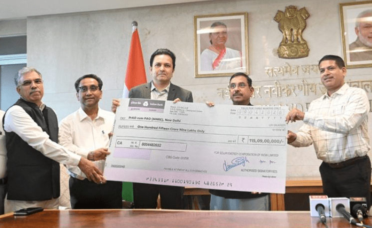 Financial report graphic showing solar growth and renewable energy investment trends in India