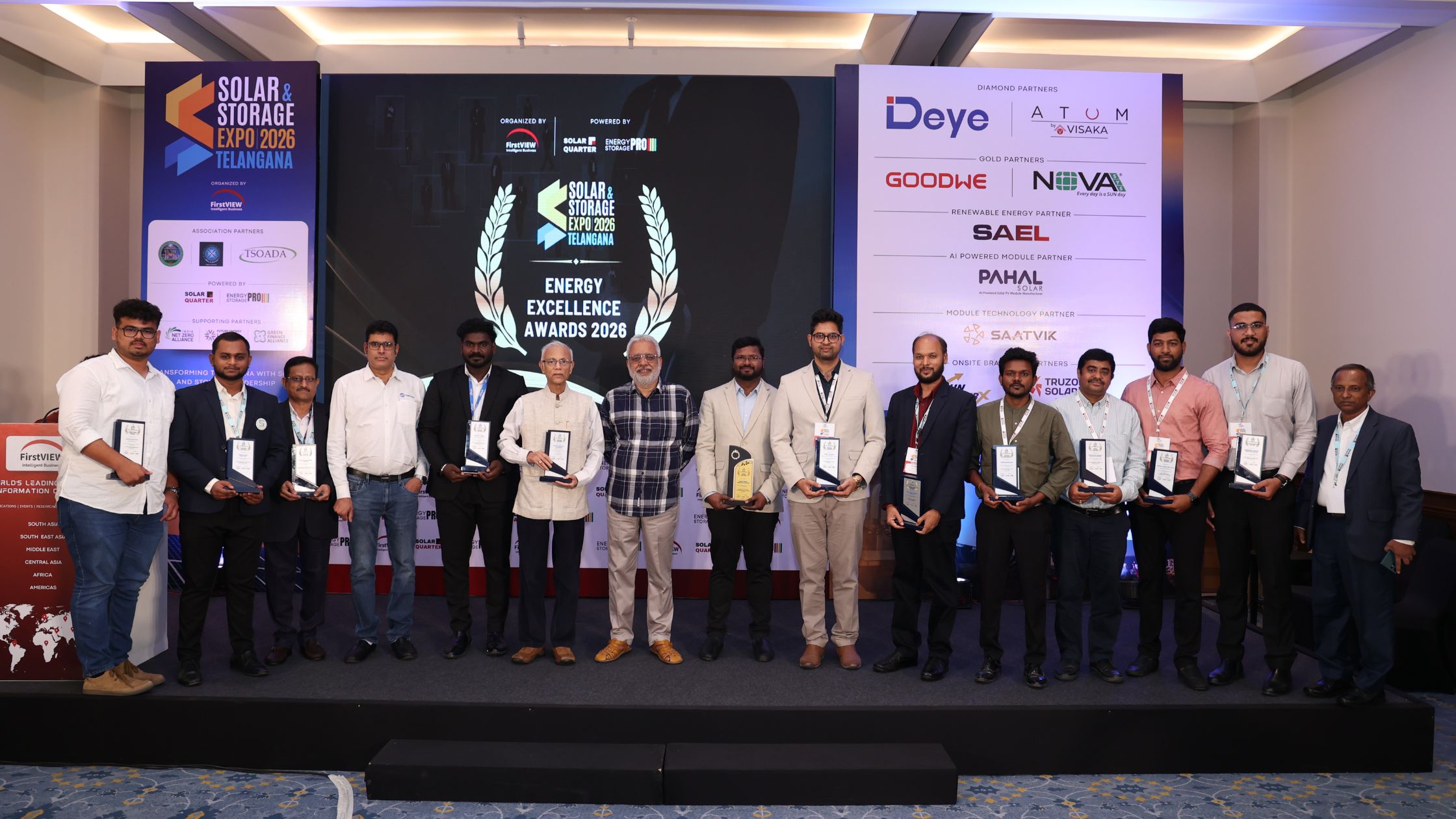 A professional awards ceremony banner for the Telangana Energy Excellence Awards 2026 in Hyderabad.