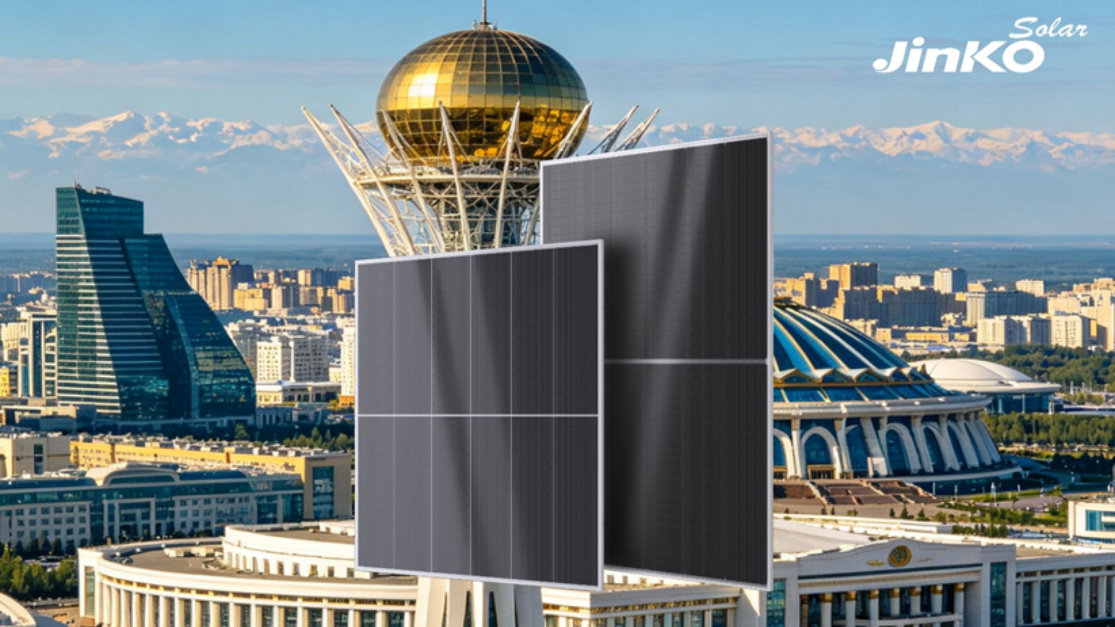 JinkoSolar solar panel installation in a desert landscape