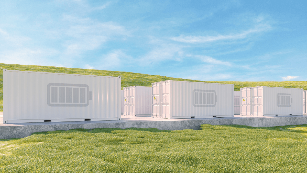 Large scale battery energy storage containers in a grid-connected facility