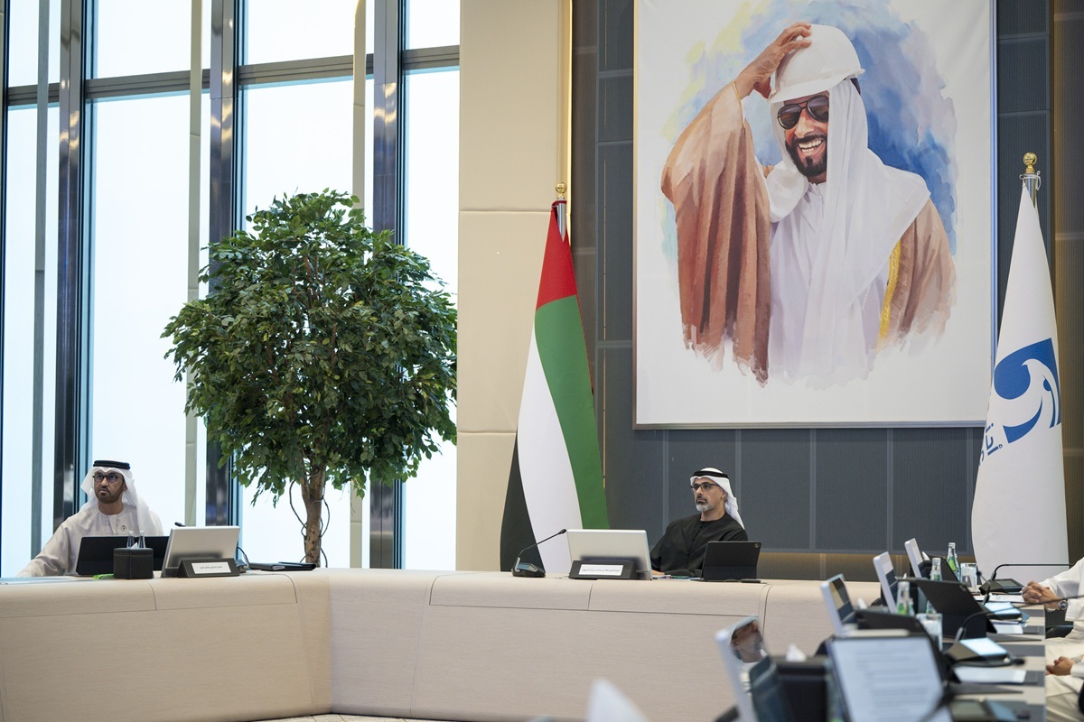 Sheikh Khaled bin Mohamed bin Zayed Al Nahyan chairing an ADNOC executive committee meeting.