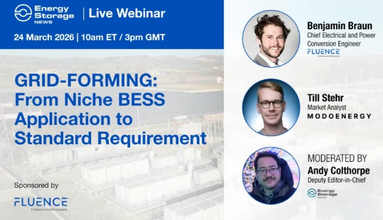 A technician inspecting a large-scale commercial battery energy storage system (BESS) installation in Europe.