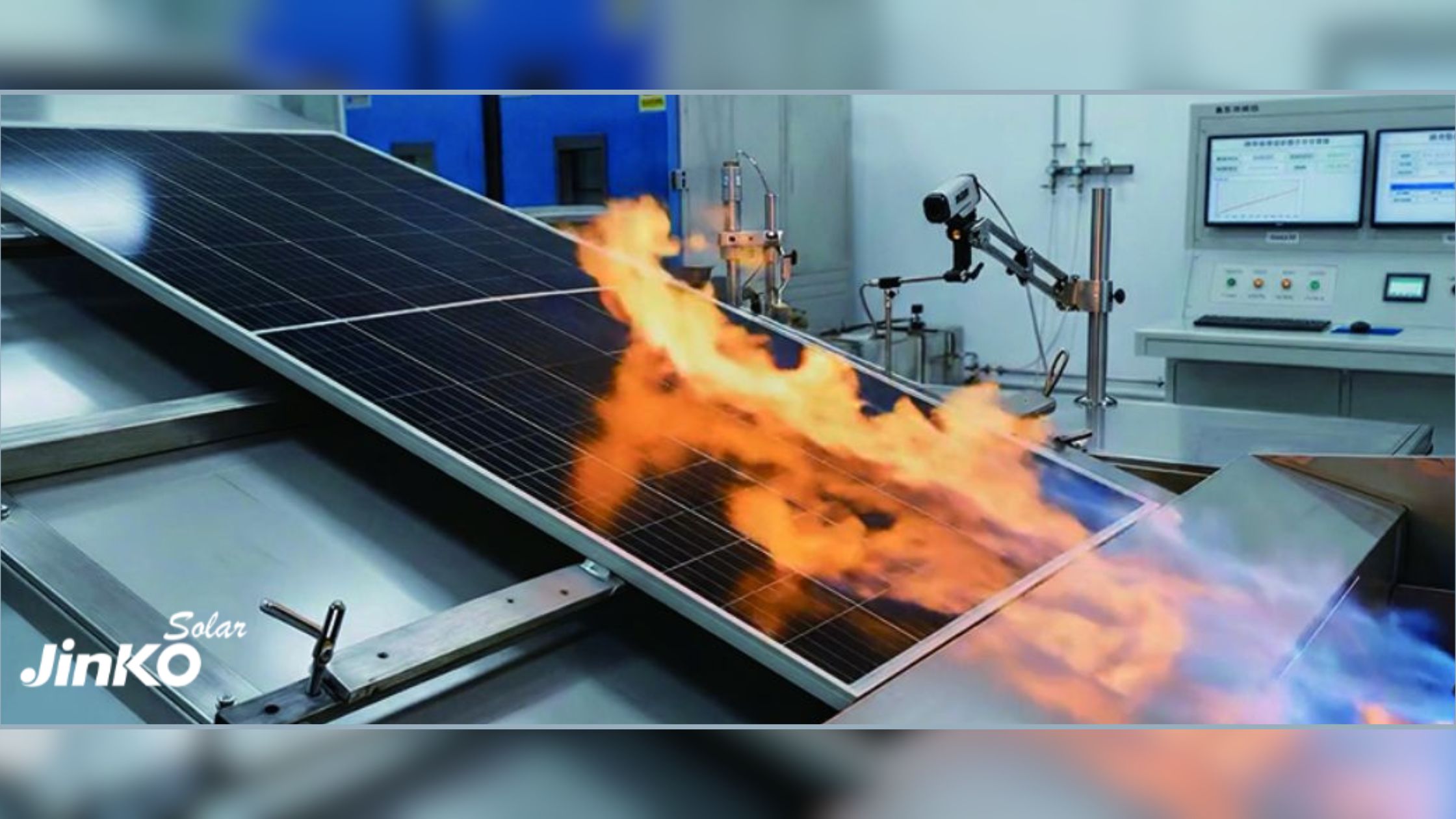 Close up of a solar module junction box with technical safety branding