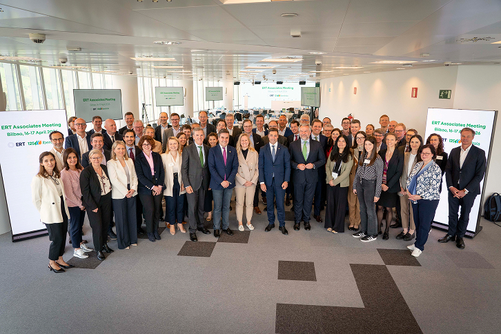 Iberdrola corporate signage outside a conference building in Bilbao during an industry meeting.