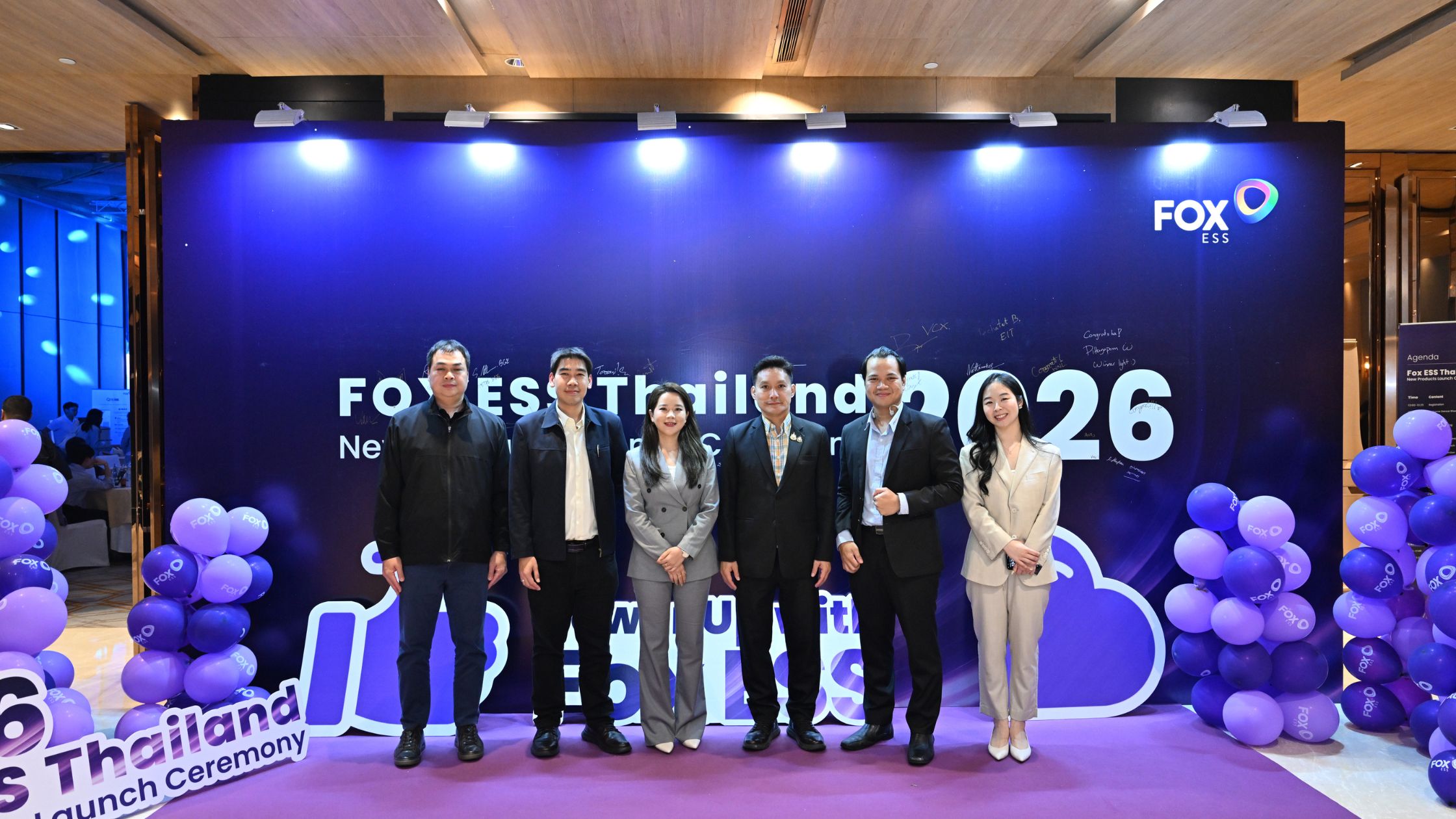 Fox ESS branding displayed at a professional product launch event in Bangkok.