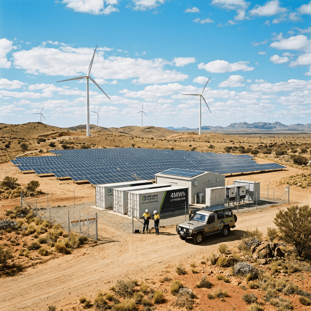 Large scale solar and battery storage containers at an industrial mining facility