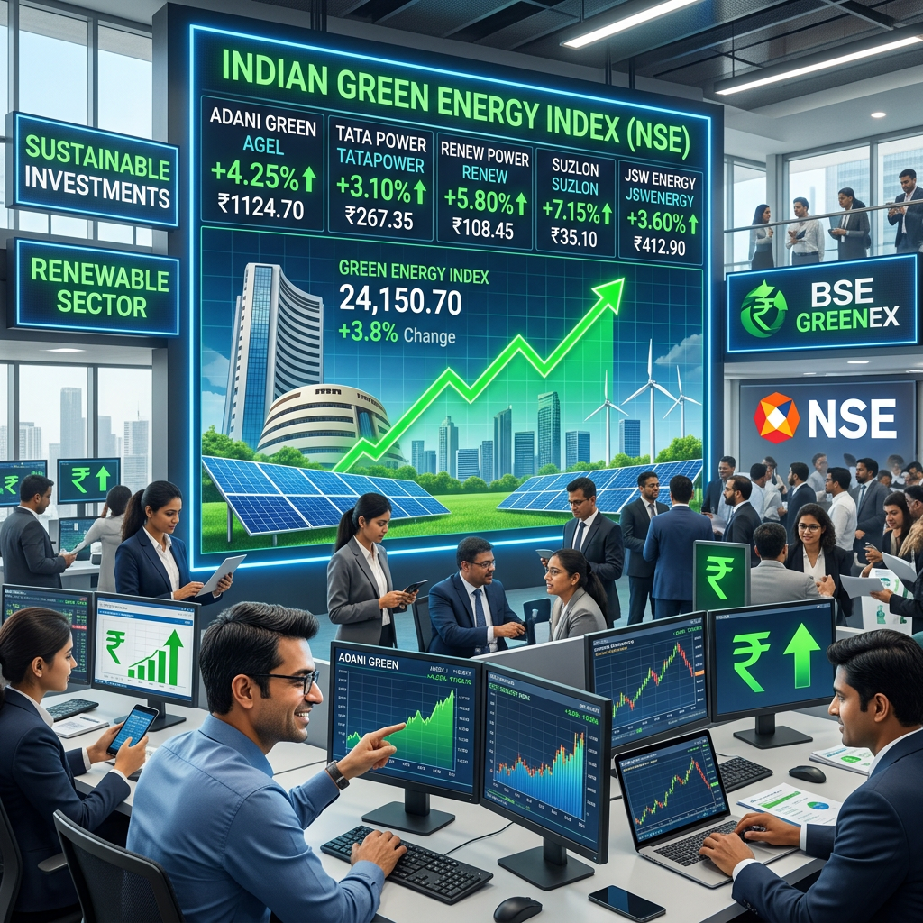 Financial charts showing green energy stock trends with emphasis on solar glass manufacturers.