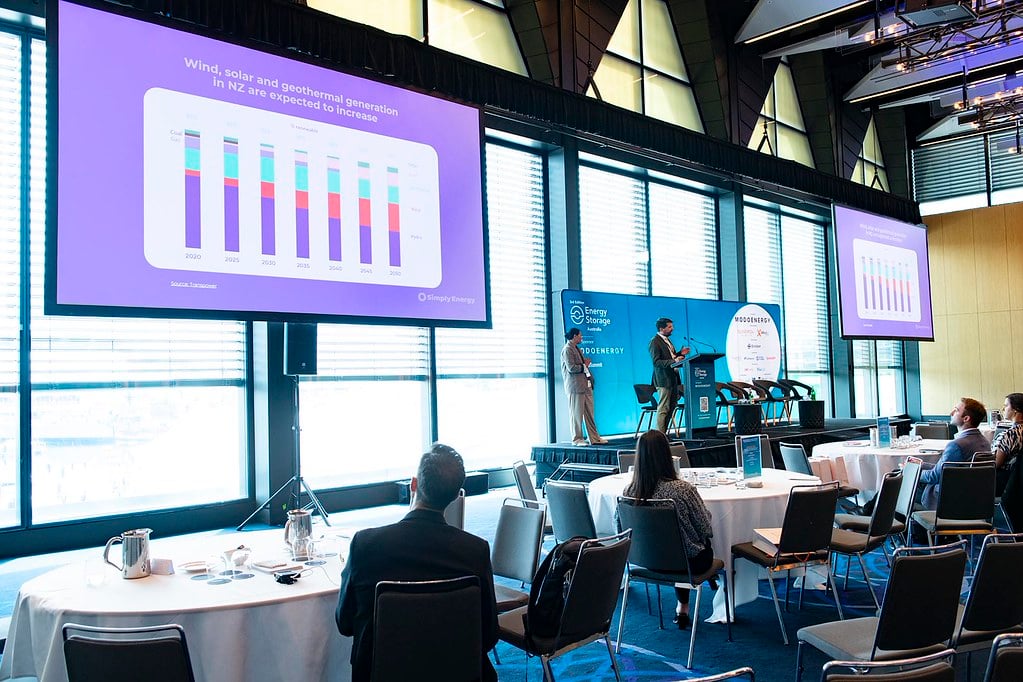 Large scale industrial battery storage unit installed at a commercial shipping port facility.