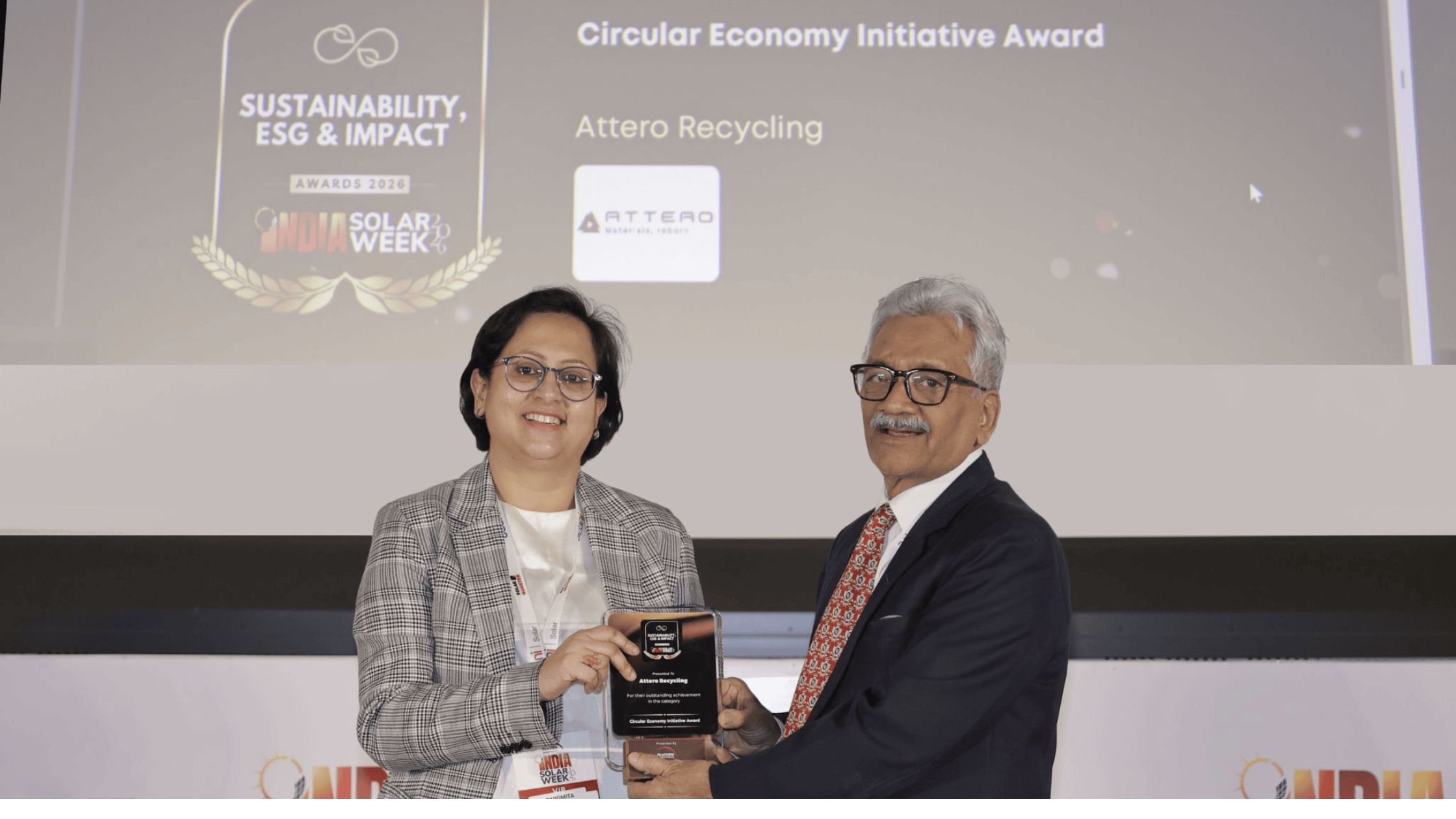 Abstract representation of solar panel recycling and circular economy processes in a warehouse