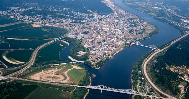 A partially constructed natural gas power plant facility under a cloudy sky in Ohio.
