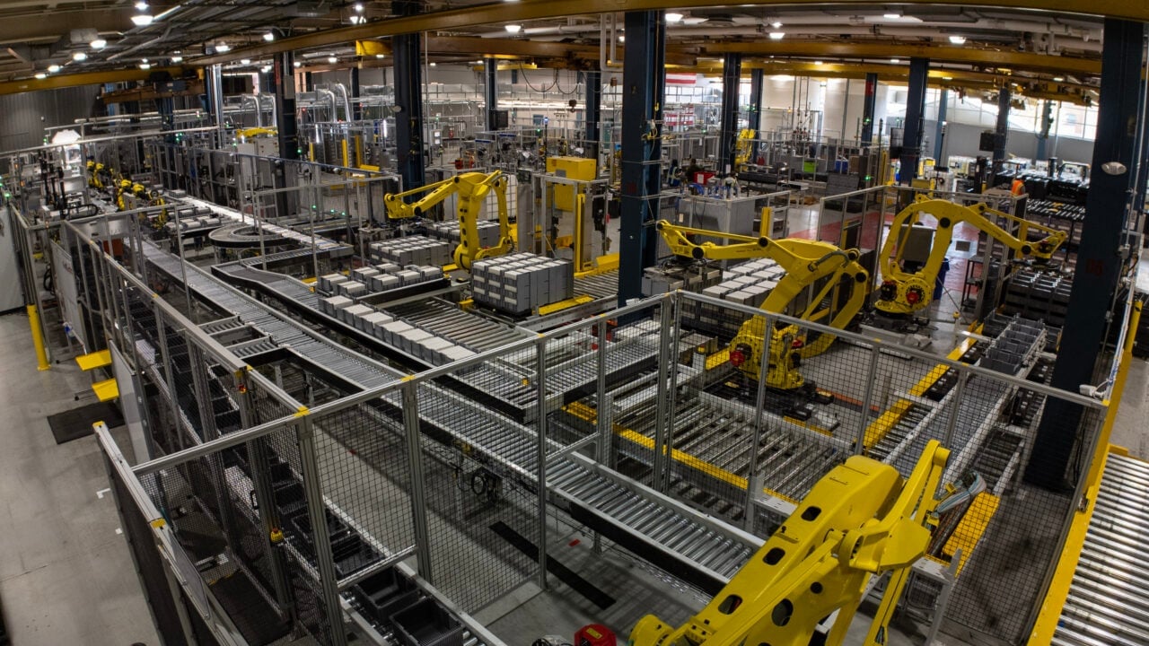 Large scale industrial lithium-ion battery energy storage system at a data center site.