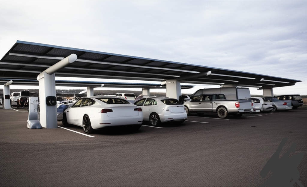 Aerial view of a Spanish military base facility with potential rooftop solar space.