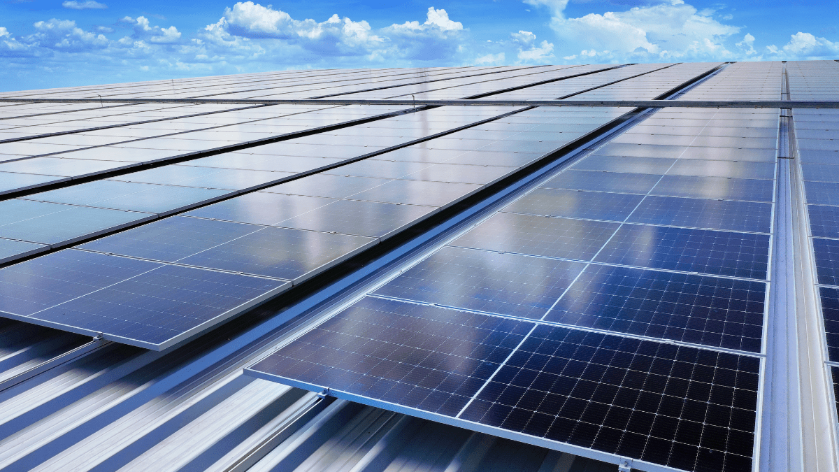 A generic solar installation on a flat commercial rooftop in a sunny climate.