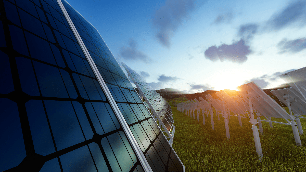 Large scale utility solar farm in the United States with thousands of PV panels