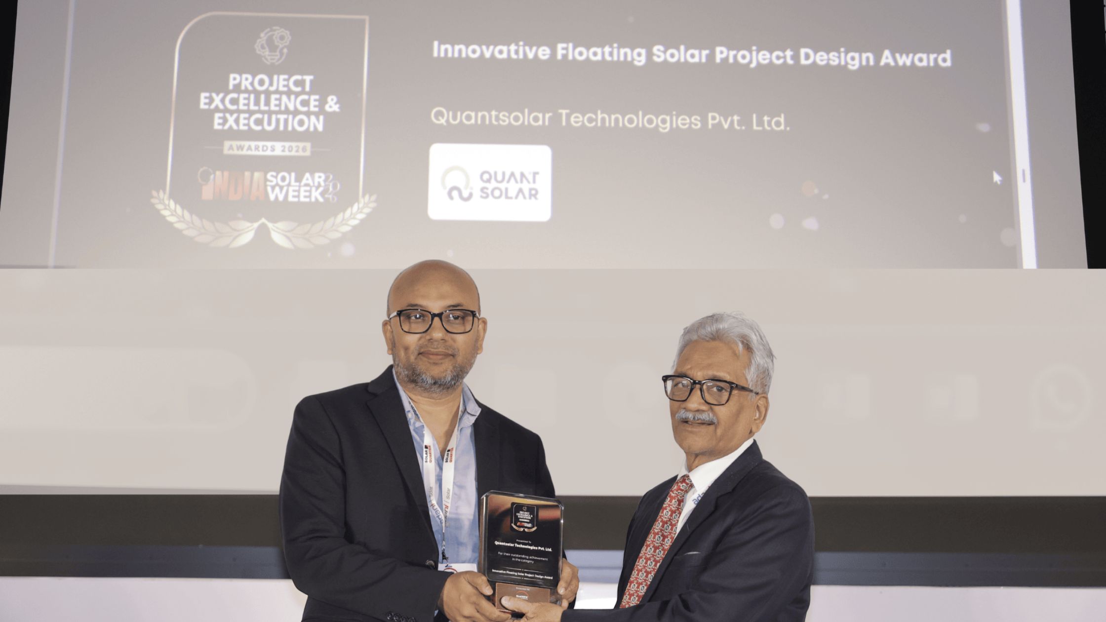 A conceptual graphic of floating solar panels on a large reservoir