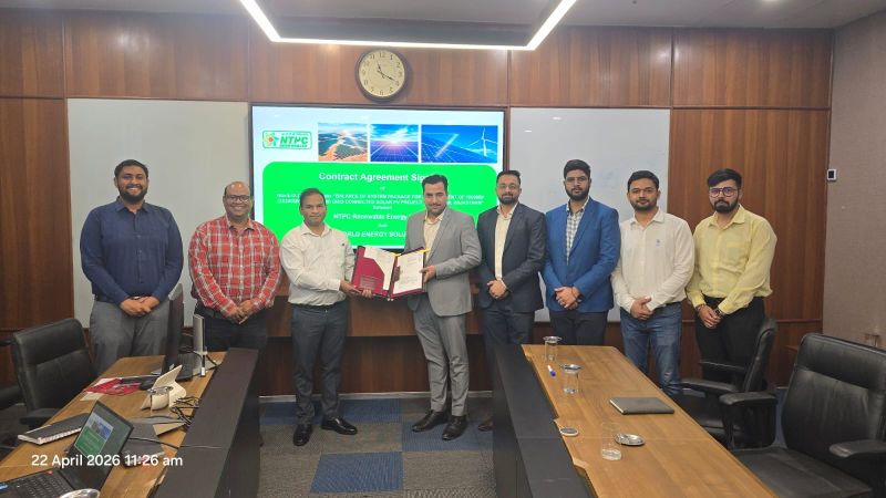 Large scale solar farm construction in the arid landscape of Bikaner, India.