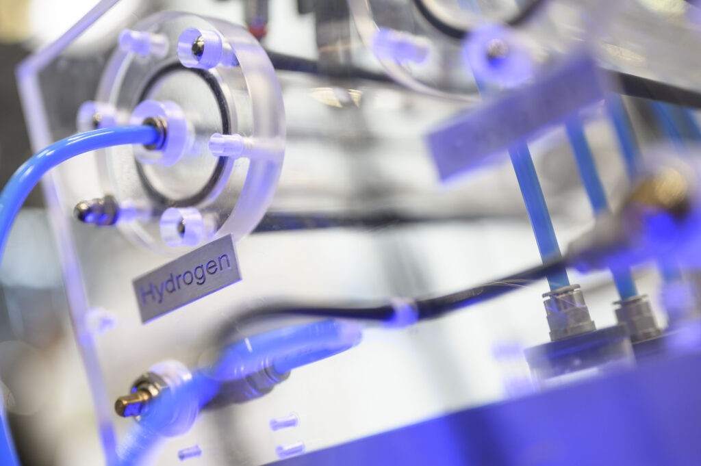 Aerial view of a Spanish solar farm integrated with green hydrogen electrolyzer units