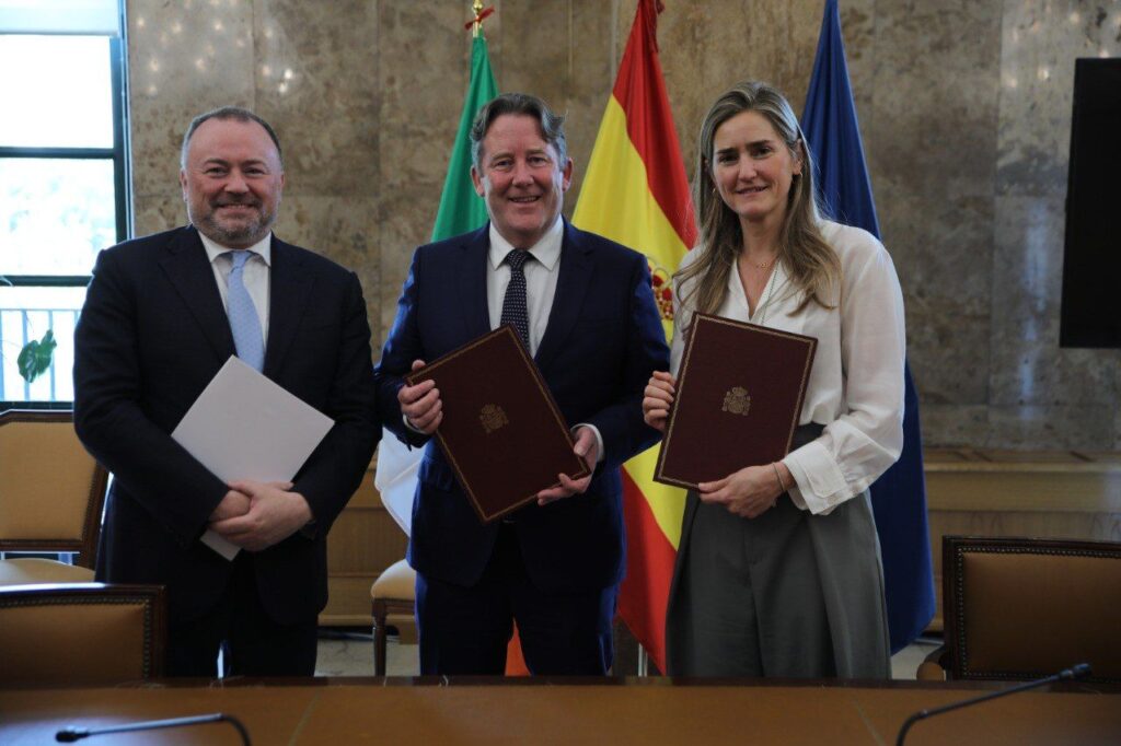 An undersea power cable map showing potential routes across the Atlantic from Spain to Ireland.