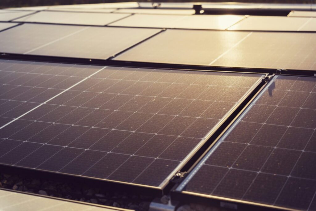 Aerial view of municipal rooftops in a Basque city ready for solar panel installation