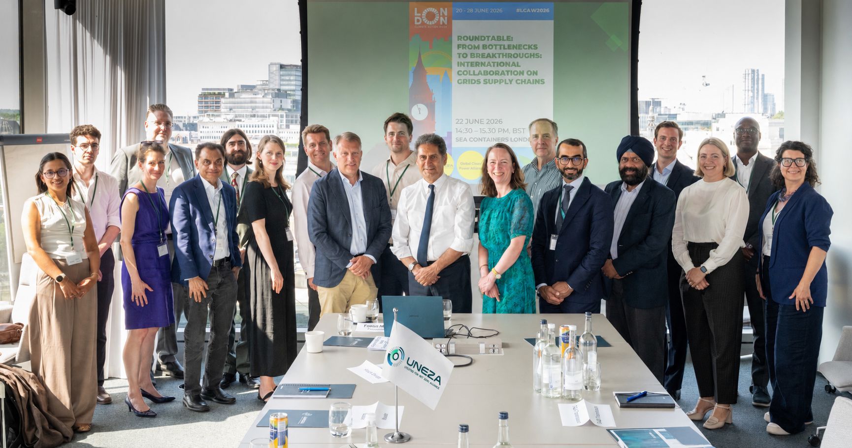 Global energy leaders and utility executives at the UNEZA roundtable discussing grid supply chain resilience.