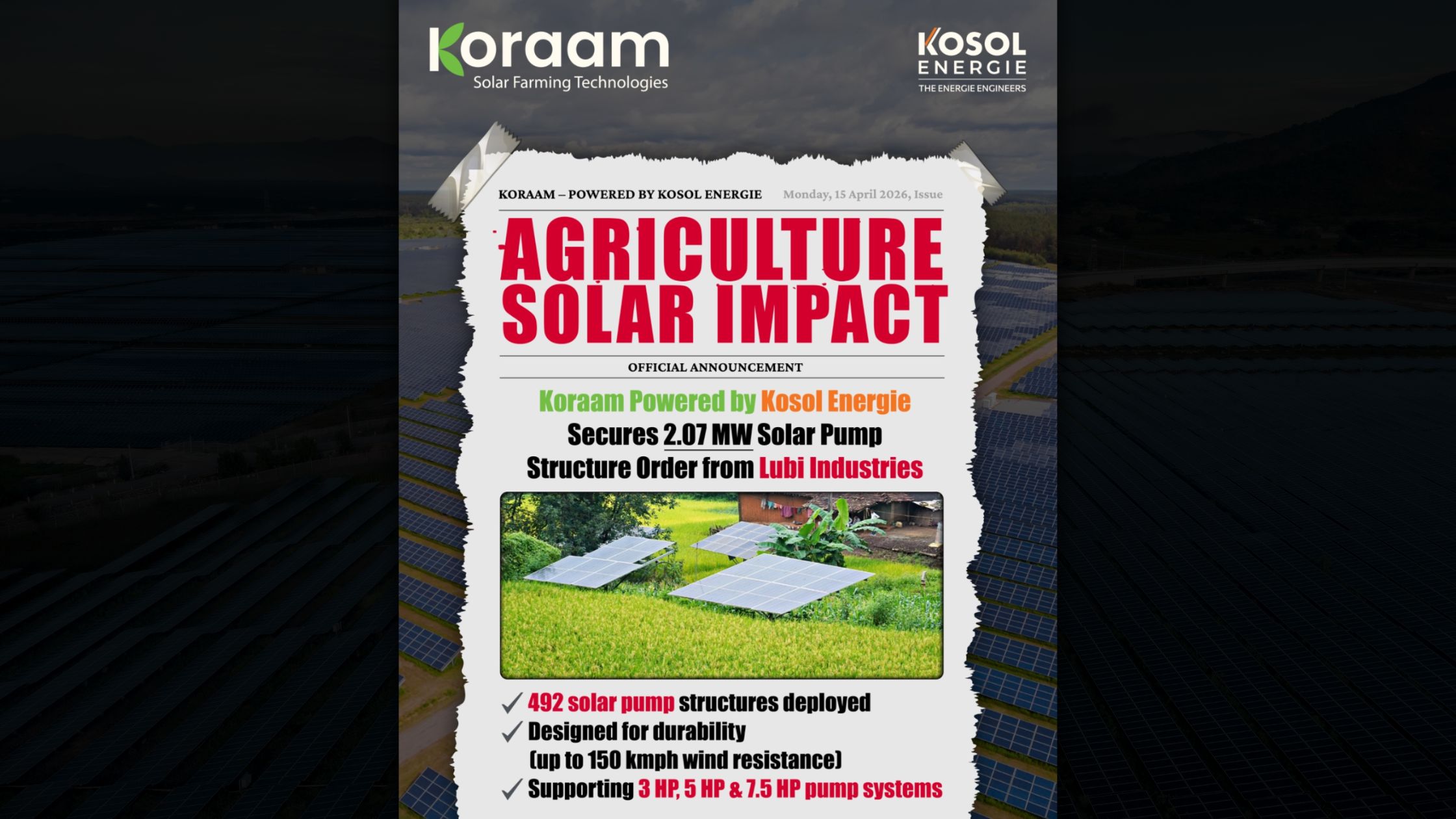 A generic solar array field, representative of small-scale agricultural mounting structures.