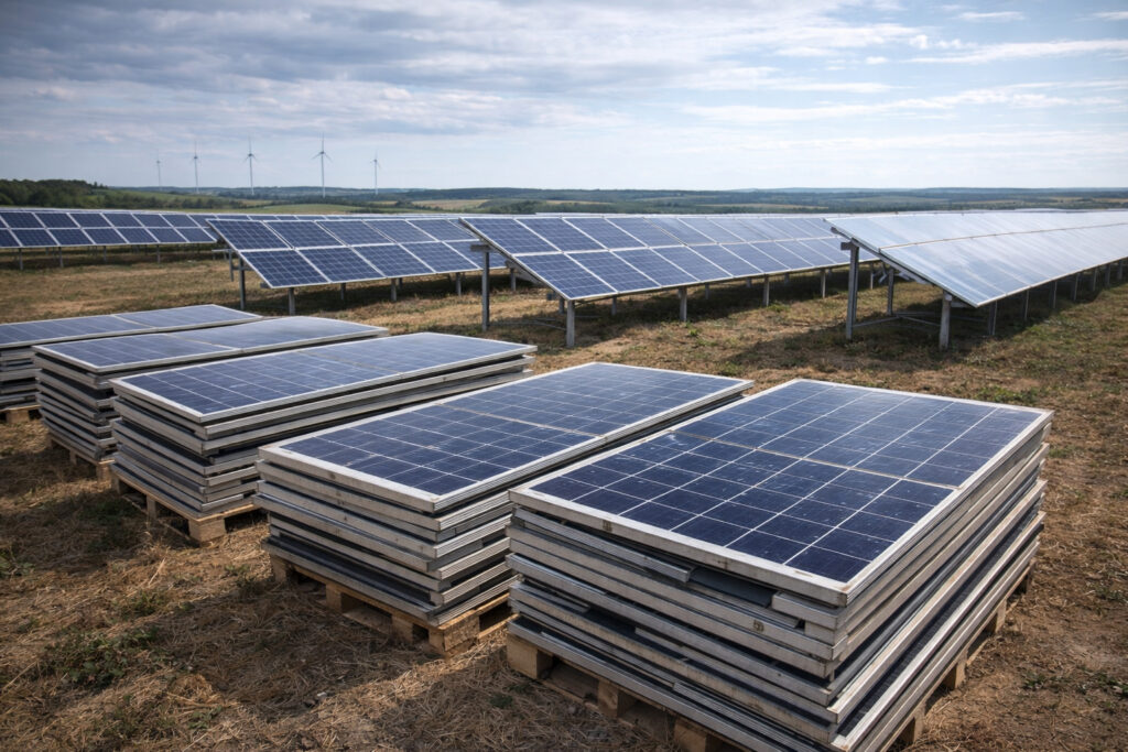 A laboratory setup showing solar panels connected to a hydrogen electrolysis system for clean energy storage.