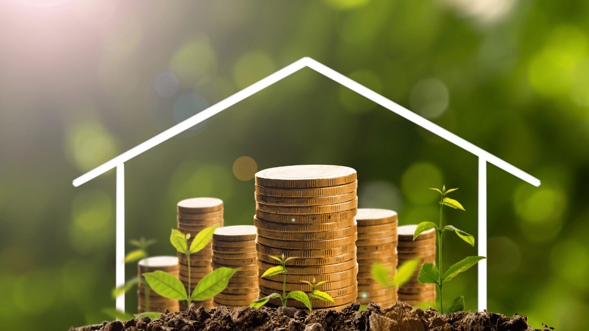 Abstract solar panels on a rooftop against a bright blue sky.