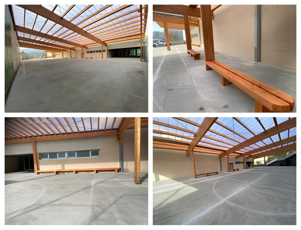 Aerial view of a Spanish municipal solar installation on a public building roof