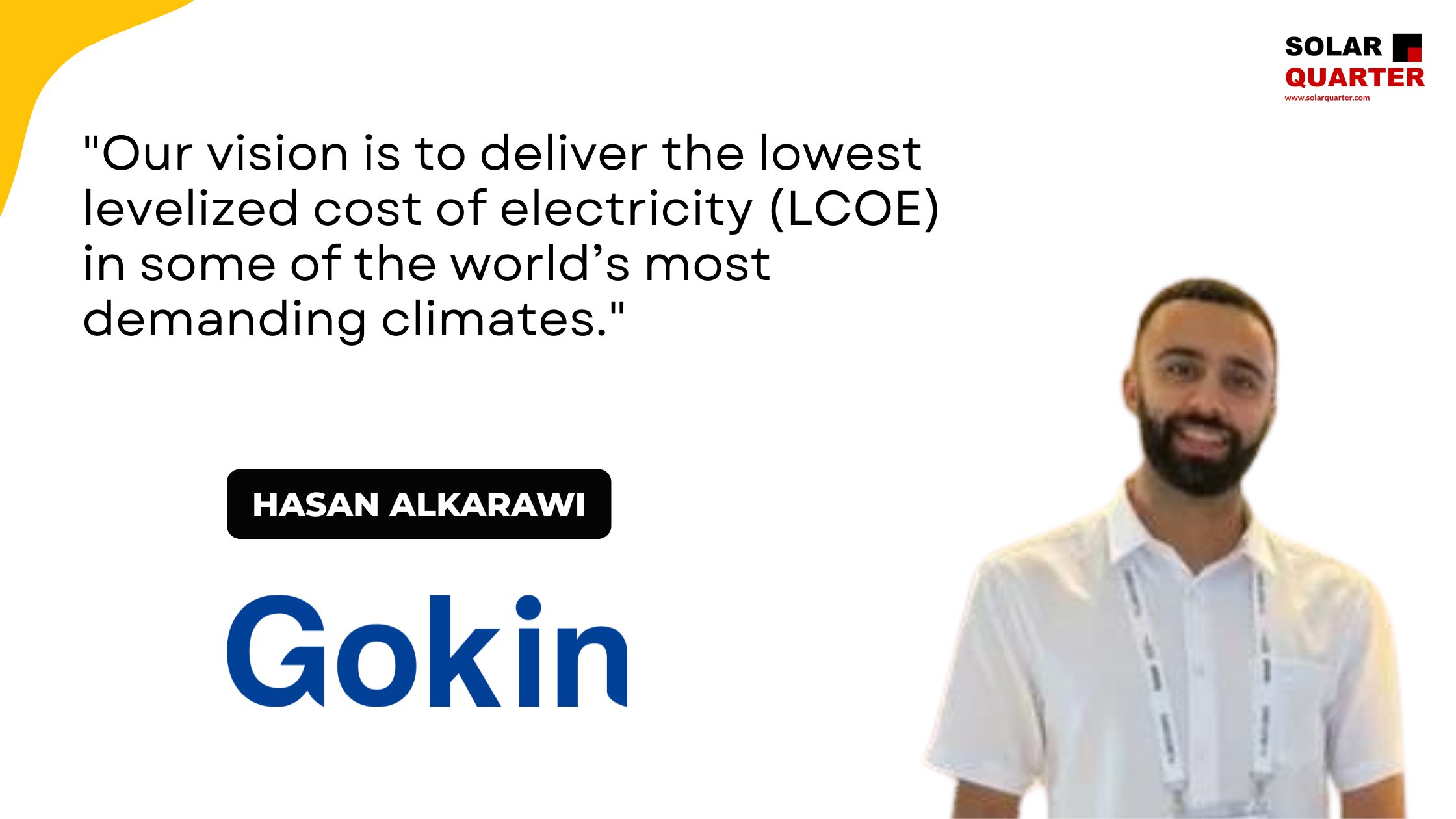 Gokin Solar branding displayed on a screen during an industry interview.