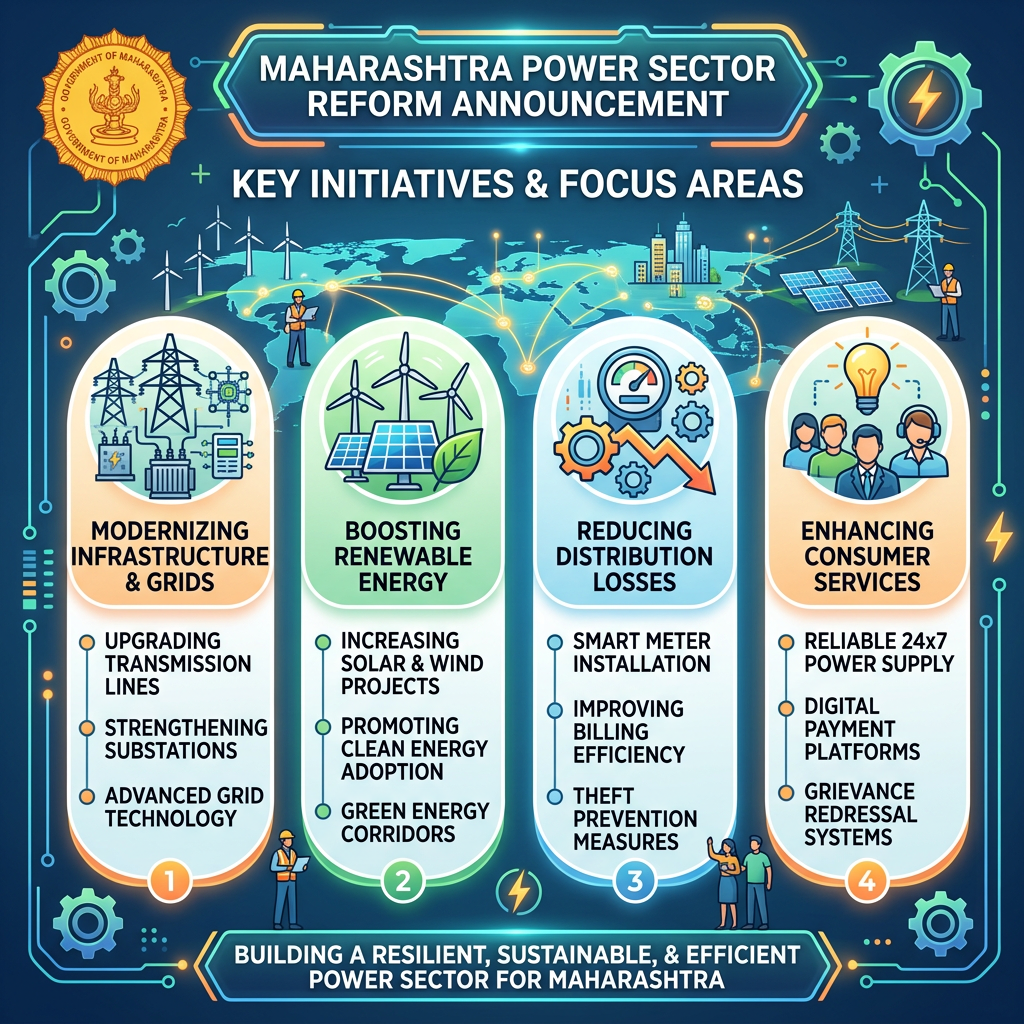 Infographic summarizing Maharashtra power sector reform and grid modernization efforts