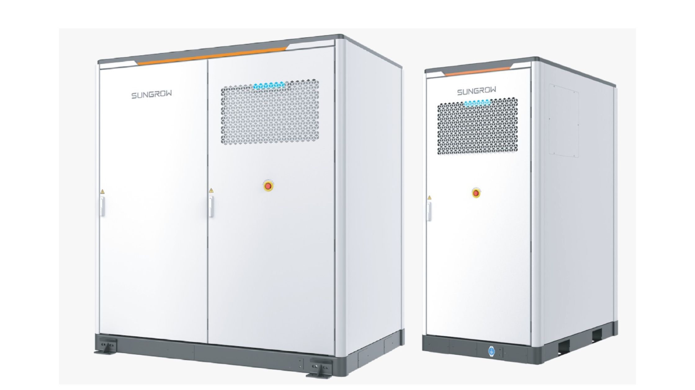 A white Sungrow PowerStack 255CS energy storage cabinet installed outdoors on a concrete base.