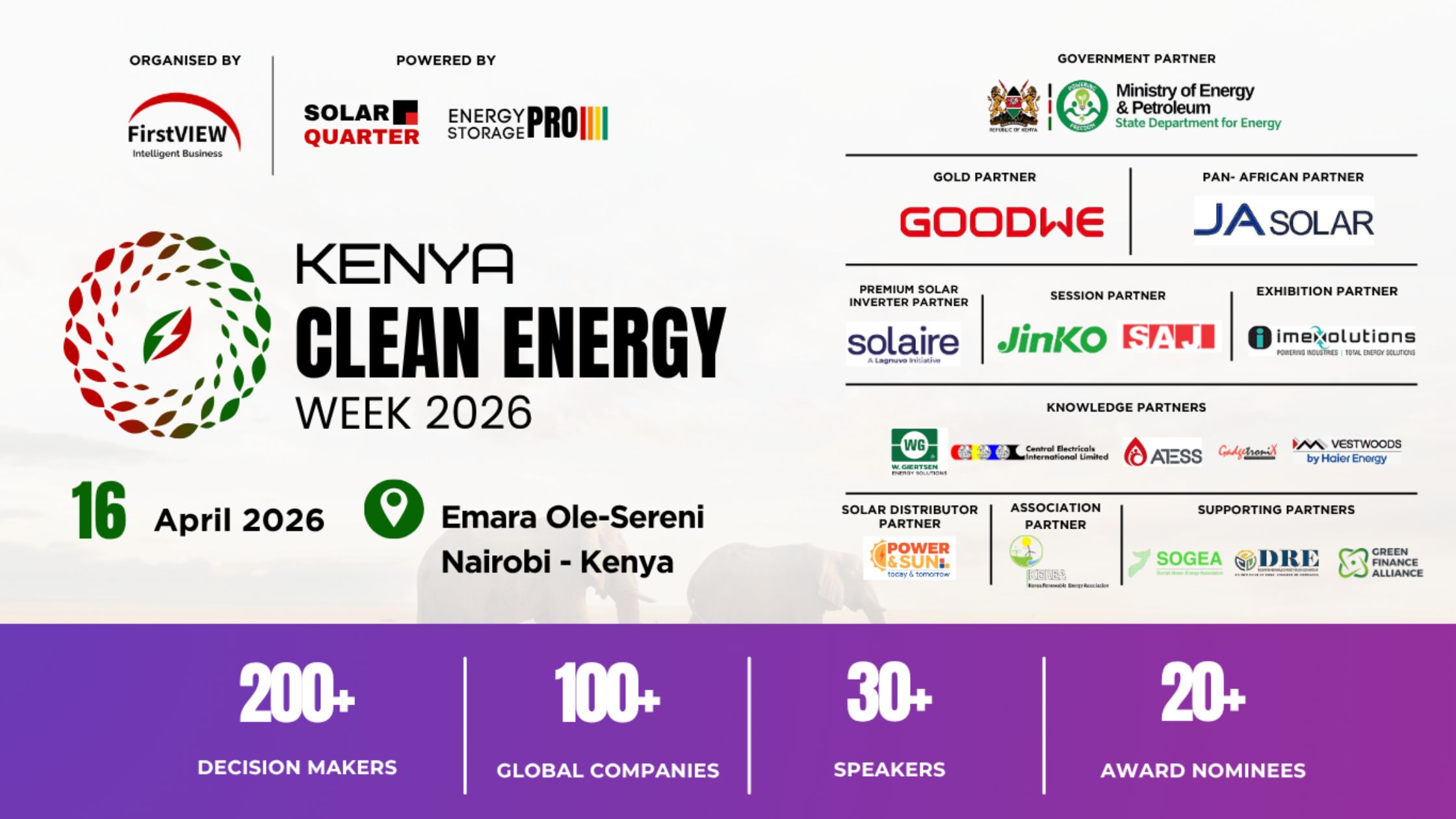 A generic event banner for Kenya Clean Energy Week 2026 in Nairobi.